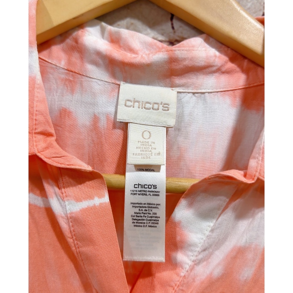 Chicos Peach Tie-dye Button-front Cover-Up Tunic Top Size 0 US Small - Picture 8 of 8